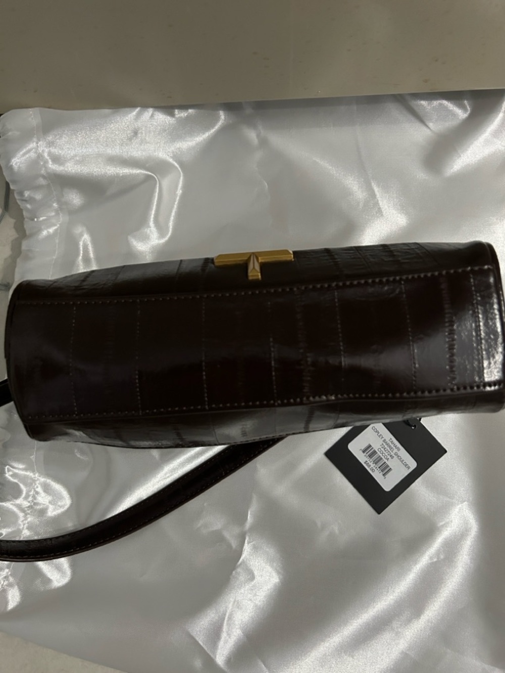 Tahari Metallic Dark Brown Shoulder Bag with Gold T Detail NWT - Picture 10 of 10